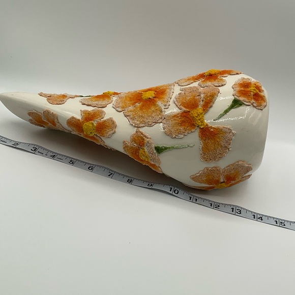 Vintage‎ Ceramic Vase Handmade 1987 Joan Muss Cream Orange Flowers Lava Textured - Picture 9 of 10